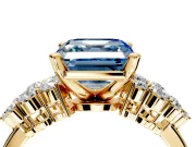 Cluster Engagement Ring Setting for Fancy Blue Asscher Cut Center with 2-Row Shoulder Clusters and Prong Head in Yellow Gold