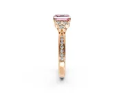 Cluster Engagement Ring Setting for Fancy Pink Asscher Cut Center with Bezel Accent Clusters and Prong Head in Rose Gold