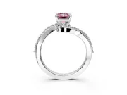 Solitaire Engagement Ring Setting for Fancy Pink Emerald Cut Center with Pave Bypass Swirl Band and Prong Head in Platinum