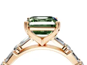 Baguette Engagement Ring Setting for Fancy Green Asscher Cut Center with Alternating Bar-Set Band and Prong Head in Rose Gold