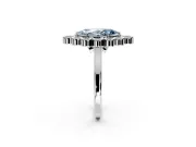 Cluster Halo Engagement Ring Setting for Fancy Blue Marquise Center with Milgrain Bezel Accents and Prong Head in White Gold