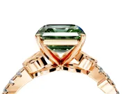 Leaf Motif Engagement Ring Setting for Fancy Green Asscher Cut Center with Pave Band and Prong Head in Rose Gold
