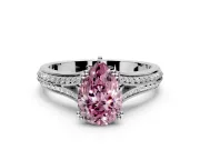 Solitaire Engagement Ring Setting for Fancy Pink Pear-Shaped Center with Pave Rail Split Shank and Prong Head in White Gold