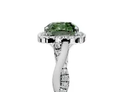 Halo Engagement Ring Setting for Fancy Green Cushion Cut Center with Twist Band and Prong Head in Sterling Silver