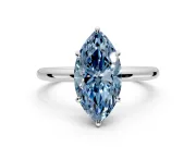 Low-Set Solitaire Engagement Ring Setting for Fancy Blue Marquise Center with Thin Plain Band and Prong Head in White Gold