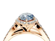 Halo Engagement Ring Setting for Fancy Blue Marquise Center with Narrow Pave Split Shank and Prong Head in Rose Gold