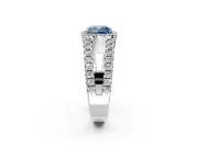 Halo Engagement Ring Setting for Fancy Blue Cushion Cut Center with Wide-Open Pave Split Shank and Prong Head in Sterling Silver
