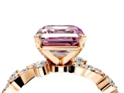 Solitaire Engagement Ring Setting for Fancy Pink Asscher Cut Center with Bar-Station Pave Twist and Prong Head in Rose Gold