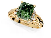 Solitaire Engagement Ring Setting for Fancy Green Radiant Cut Center with Filigree Accent Basket and Prong Head in Yellow Gold