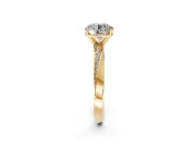 Side Accent Engagement Ring Setting for Round Cut Center with Accent Shoulders and Prong Head in Yellow Gold