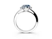 3 Stone Engagement Ring Setting for Fancy Blue Heart-Shaped Center with Low-Set Round Cut Accents and Prong Head in White Gold