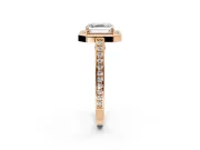 Halo Engagement Ring Setting for Asscher Cut Center with Framed Halo, Pave Band and Prong Head in Rose Gold