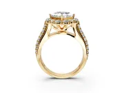 Large Accent Halo Engagement Ring Setting for Princess Cut Center with Pave Split Shank and Prong Head in Yellow Gold