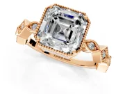 Milgrain Bezel Engagement Ring Setting for Asscher Cut Center with Marquise Stations and Bezel Head in Rose Gold