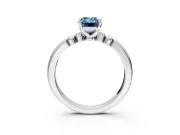 Solitaire Engagement Ring Setting for Fancy Blue Emerald Cut Center with Beaded Shoulders and Prong Head in White Gold