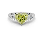3 Stone Engagement Ring Setting for Fancy Yellow Heart-Shaped Center with Large Pear-Shaped Accents and Prong Head in White Gold