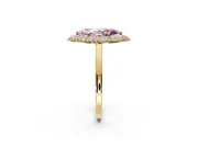 Halo Engagement Ring Setting for Fancy Pink Marquise Center with Plain Tapered Band and Prong Head in Yellow Gold