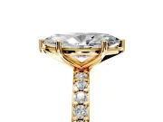 Solitaire Engagement Ring Setting for Marquise Center with Round Cut Pave Band and Prong Head in Yellow Gold