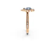 Milgrain Halo Engagement Ring Setting for Fancy Blue Heart-Shaped Center with Bezel Point Accents and Prong Head in Rose Gold