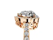 Halo Engagement Ring Setting for Heart-Shaped Center with Heart-Shaped Openwork, Pave Band and Prong Head in Rose Gold