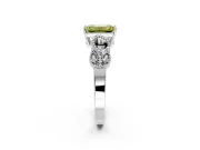 Leaf Engagement Ring Setting for Fancy Yellow Emerald Cut Center with Milgrain Accent Band and Prong Head in Sterling Silver