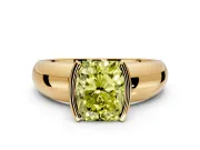Tension Engagement Ring Setting for Fancy Yellow Radiant Cut Center with Wide Flat Band and Tension Head in Yellow Gold
