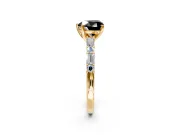 Baguette Engagement Ring Setting for Fancy Black Heart-Shaped Center with Alternating Bar-Set Band and Prong Head in Yellow Gold