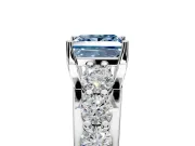 Solitaire Engagement Ring Setting for Fancy Blue Princess Cut Center with Graduated Shared Prongs and Prong Head in Platinum