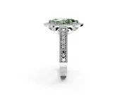 Milgrain Halo Engagement Ring Setting for Fancy Green Marquise Center with Pave Band and Prong Head in White Gold
