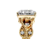 Leaf Engagement Ring Setting for Radiant Cut Center with Milgrain Accent Band and Prong Head in Yellow Gold