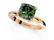 Solitaire Engagement Ring Setting for Fancy Green Cushion Cut Center with Wire Band and Prong Head in Rose Gold