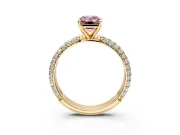 Solitaire Engagement Ring Setting for Fancy Pink Emerald Cut Center with Domed Multi-Row Pave Band and Prong Head in Yellow Gold