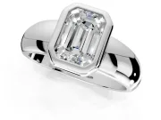 Solitaire Engagement Ring Setting for Emerald Cut Center with Wide Band and Bezel Head in Sterling Silver