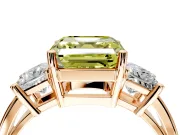 3 Stone Engagement Ring Setting for Fancy Yellow Asscher Cut Center with Matching Side Accents and Prong Head in Rose Gold