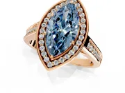 Halo Engagement Ring Setting for Fancy Blue Marquise Center with Outer Bezel Rim, Pave Band and Prong Head in Rose Gold