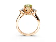 3 Stone Engagement Ring Setting for Fancy Yellow Heart-Shaped Center with Crossover Basket, Pave Band and Prong Head in Rose Gold