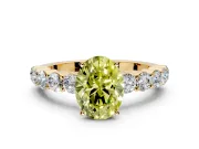 Shared-Prong Engagement Ring Setting for Fancy Yellow Oval Center with Graduated Accents and Prong Head in Yellow Gold