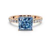 Solitaire Engagement Ring Setting for Fancy Blue Princess Cut Center with Large Accent Band and Prong Head in Rose Gold