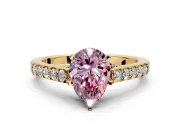 Solitaire Engagement Ring Setting for Fancy Pink Pear-Shaped Center with Crossover Accents and Prong Head in Yellow Gold