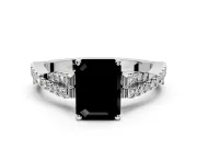 Solitaire Engagement Ring Setting for Fancy Black Emerald Cut Center with Twisted Pave Split Shank and Prong Head in White Gold