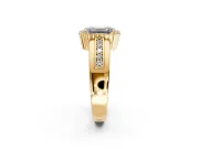 Halo Engagement Ring Setting for Emerald Cut Center with Wide Band, Inlaid Accent Row and Prong Head in Yellow Gold