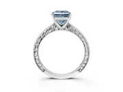 Solitaire Engagement Ring Setting for Fancy Blue Princess Cut Center with Engraved Milgrain Band and Prong Head in Platinum