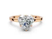 Solitaire Engagement Ring Setting for Heart-Shaped Center with Thin Rounded Plain Band and Prong Head in Rose Gold