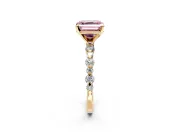 Solitaire Engagement Ring Setting for Fancy Pink Asscher Cut Center with Alternating Size Accents and Prong Head in Yellow Gold