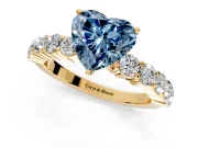 Shared-Prong Engagement Ring Setting for Fancy Blue Heart-Shaped Center with Graduated Accents and Prong Head in Yellow Gold