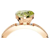 Solitaire Engagement Ring Setting for Fancy Yellow Heart-Shaped Center with Milgrain-Edged Pave Band and Prong Head in Rose Gold