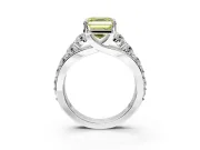 Solitaire Engagement Ring Setting for Fancy Yellow Asscher Cut Center with Graduated Shared Prongs and Prong Head in Platinum