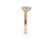 Solitaire Engagement Ring Setting for Pear-Shaped Center with Trailing Leaf Accent Band and Prong Head in Rose Gold