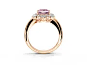 Small-Accent Cluster Halo Engagement Ring Setting for Fancy Pink Princess Cut Center with Plain Band and Prong Head in Rose Gold