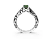 Solitaire Engagement Ring Setting for Fancy Green Emerald Cut Center with Engraved Pave Band and Prong Head in White Gold